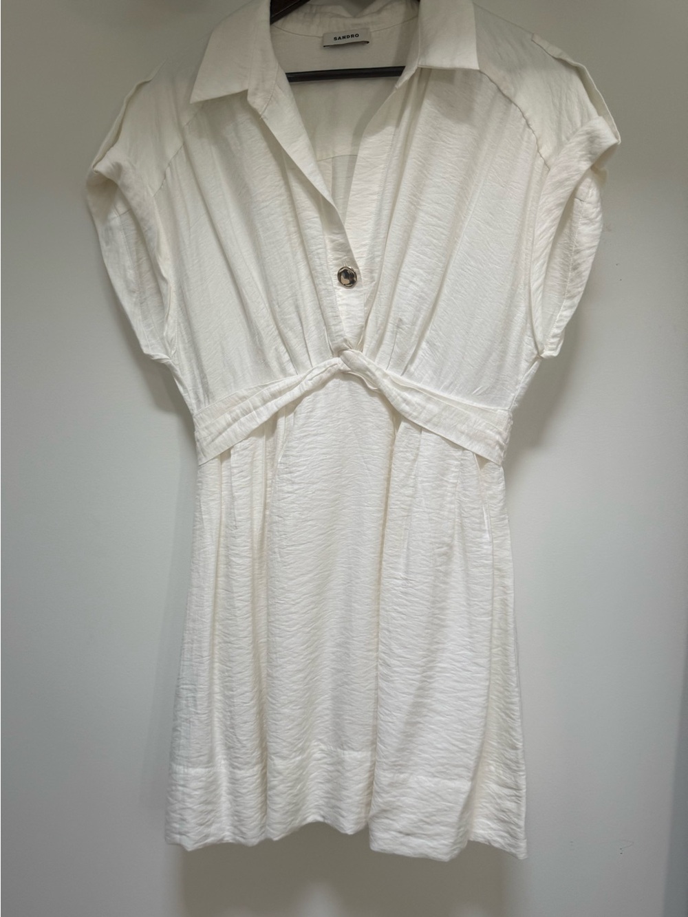 Sandro Short-Sleeve V-Neck mini dress with Button Detail size 40